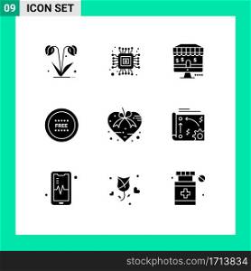 Pack of 9 Modern Solid Glyphs Signs and Symbols for Web Print Media such as ribbon, heart, marketing, shop, free Editable Vector Design Elements