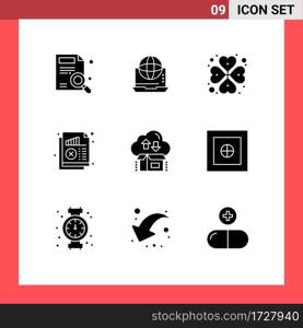 Pack of 9 Modern Solid Glyphs Signs and Symbols for Web Print Media such as monitoring, analysis, network, document, rose Editable Vector Design Elements
