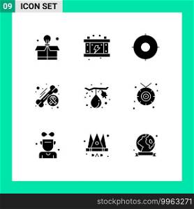 Pack of 9 Modern Solid Glyphs Signs and Symbols for Web Print Media such as food, health, military, day, bone Editable Vector Design Elements