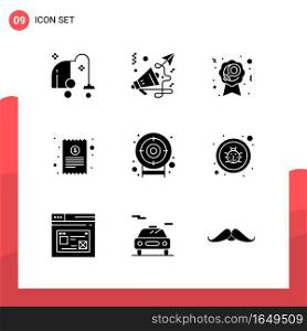 Pack of 9 Universal Glyph Icons for Print Media on White Background.. Creative Black Icon vector background
