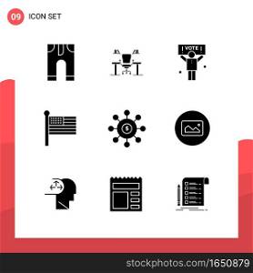 Pack of 9 Universal Glyph Icons for Print Media on White Background.. Creative Black Icon vector background