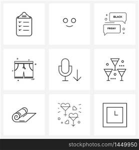 Pack of 9 Universal Line Icons for Web Applications arrow, microphone, chat, mic, cloths Vector Illustration