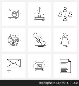 Pack of 9 Universal Line Icons for Web Applications broken bones, focused, business, focus, team Vector Illustration