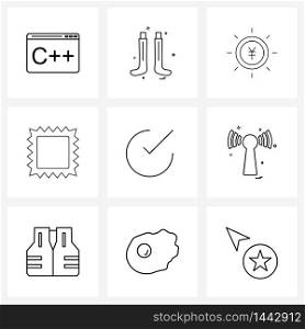 Pack of 9 Universal Line Icons for Web Applications check, picture, football, frame, Chinese Vector Illustration