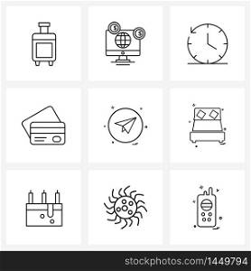 Pack of 9 Universal Line Icons for Web Applications deliver, arrow, schedule, debit, credit Vector Illustration