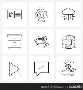 Pack of 9 Universal Line Icons for Web Applications direction, furniture, cloud computing, drawer, business Vector Illustration