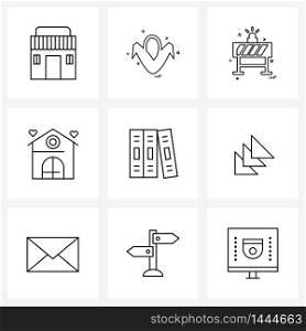 Pack of 9 Universal Line Icons for Web Applications file folder, archives, construction, heart, love Vector Illustration