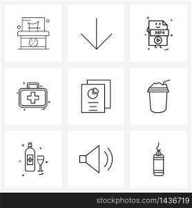 Pack of 9 Universal Line Icons for Web Applications first aid, medicine, file type, medical, Vector Illustration