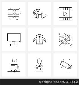 Pack of 9 Universal Line Icons for Web Applications galaxy, cloths, video, garments, technology Vector Illustration