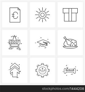Pack of 9 Universal Line Icons for Web Applications graduate, convocation, gift box, construction board, labour Vector Illustration