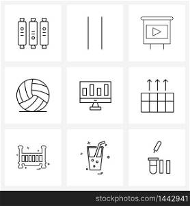 Pack of 9 Universal Line Icons for Web Applications graph, game, hand, ball, sports Vector Illustration
