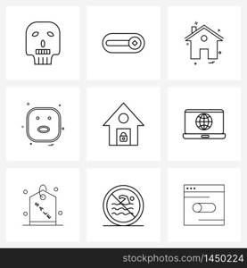 Pack of 9 Universal Line Icons for Web Applications home, house, smile, emoji Vector Illustration