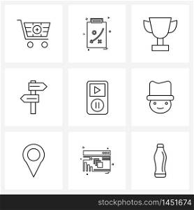 Pack of 9 Universal Line Icons for Web Applications iPod, left, paper, direction, direction board Vector Illustration