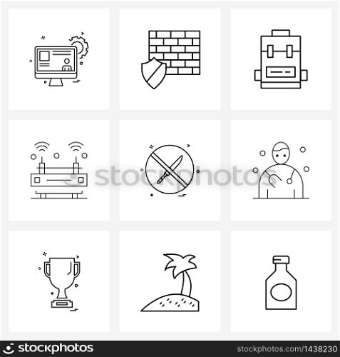 Pack of 9 Universal Line Icons for Web Applications knife, service, software, hotel, wife Vector Illustration