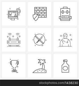 Pack of 9 Universal Line Icons for Web Applications knife, service, software, hotel, wife Vector Illustration