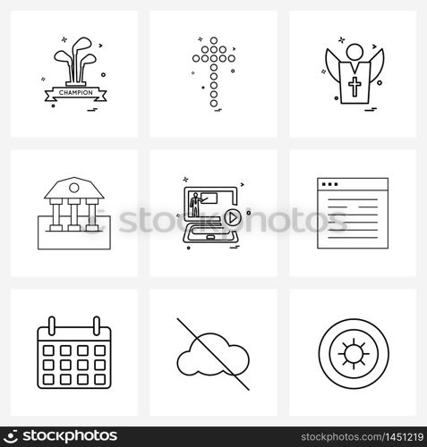 Pack of 9 Universal Line Icons for Web Applications laptop, smartphone, religion, mobile, banking Vector Illustration