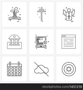 Pack of 9 Universal Line Icons for Web Applications laptop, smartphone, religion, mobile, banking Vector Illustration