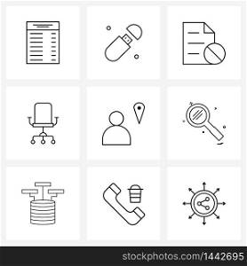 Pack of 9 Universal Line Icons for Web Applications location, map, document, wheels, furniture Vector Illustration