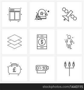 Pack of 9 Universal Line Icons for Web Applications mobile, tool, satellite, layers, graphic Vector Illustration