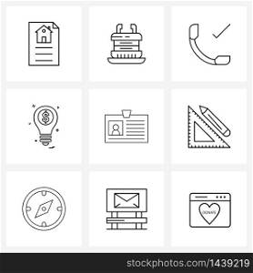 Pack of 9 Universal Line Icons for Web Applications money, economy, communication, banking, bulb Vector Illustration