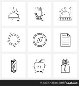 Pack of 9 Universal Line Icons for Web Applications navigation, compass, science, geometry, shape Vector Illustration