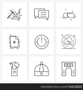 Pack of 9 Universal Line Icons for Web Applications off, h, conversation, files, file type Vector Illustration