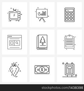 Pack of 9 Universal Line Icons for Web Applications religion, holy book, calculate, browser, search Vector Illustration