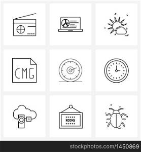 Pack of 9 Universal Line Icons for Web Applications speed, dashboard, cloud, gauge, file Vector Illustration