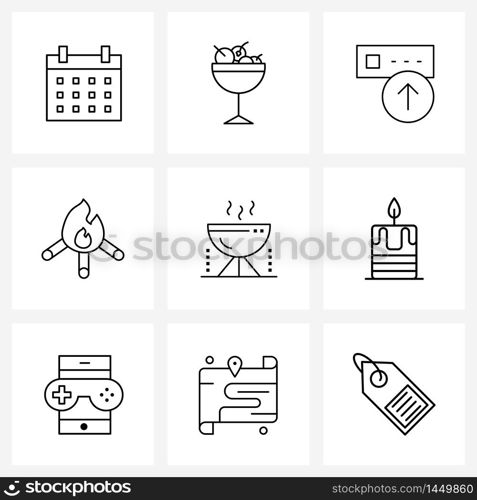 Pack of 9 Universal Line Icons for Web Applications stove, camping, storage, barbecue, wood Vector Illustration