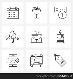 Pack of 9 Universal Line Icons for Web Applications stove, camping, storage, barbecue, wood Vector Illustration
