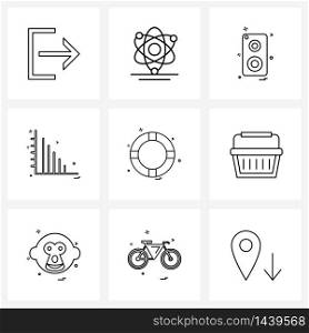 Pack of 9 Universal Line Icons for Web Applications tube, report, science, graph, sound Vector Illustration