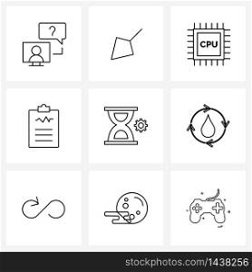 Pack of 9 Universal Line Icons for Web Applications wait, clock, cpu, sand clock, file Vector Illustration