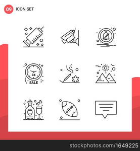 Pack of 9 Universal Outline Icons for Print Media on White Background.. Creative Black Icon vector background