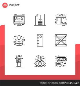 Pack of 9 Universal Outline Icons for Print Media on White Background.. Creative Black Icon vector background