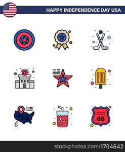 Pack of 9 USA Independence Day Celebration Flat Filled Lines Signs and 4th July Symbols such as food  usa  building  flag  star Editable USA Day Vector Design Elements