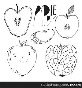Pack of apple fruits. Outline illustrated apples . Coloring book page. Pack of apple fruits. Outline illustrated apples . Coloring book page.
