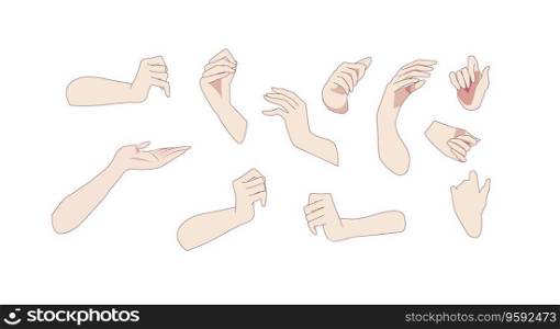 Pack of cartoon hands in various gestures. Vector illustrations on isolated background. Pack of cartoon hands in various gestures