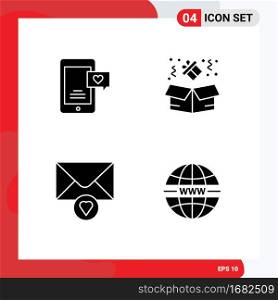Pack of creative Solid Glyphs of mobile, valentine, love chat, gift, security Editable Vector Design Elements