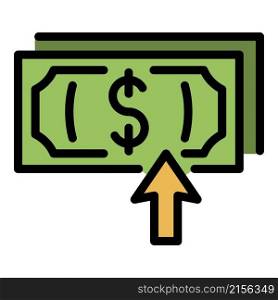Pack of dollars up arrow icon. Outline pack of dollars up arrow vector icon color flat isolated. Pack of dollars up arrow icon color outline vector