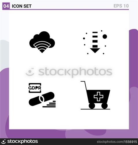 Pack of Modern Solid Glyphs Signs and Symbols for Web Print Media such as cloud, lock, signal, down, security Editable Vector Design Elements