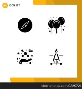 Pack of Modern Solid Glyphs Signs and Symbols for Web Print Media such as instagram, molecule, balloons, decoration, compass Editable Vector Design Elements
