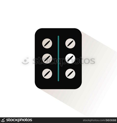 Pack of pills. Flat color icon with beige shade. Pharmacy and medicine vector illustration