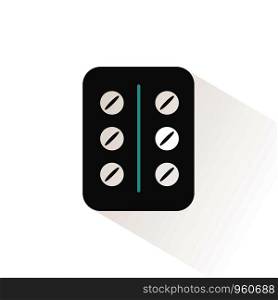Pack of pills. Flat color icon with beige shade. Pharmacy and medicine vector illustration