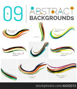 Pack of vector abstract backgrounds - smooth elegant unusual waves in different colors. Business or technology wallpaper, identity element