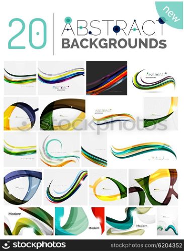 Pack of vector abstract backgrounds - smooth elegant unusual waves in different colors. Business or technology wallpaper, identity element