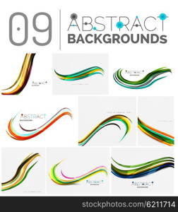 Pack of vector abstract backgrounds - smooth elegant unusual waves in different colors. Business or technology wallpaper, identity element