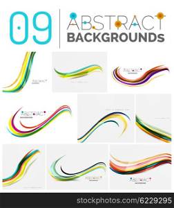 Pack of vector abstract backgrounds - smooth elegant unusual waves in different colors. Business or technology wallpaper, identity element