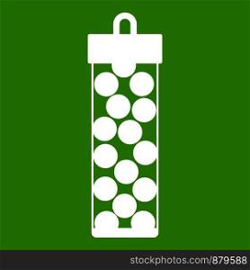 Pack with paintball bullets icon white isolated on green background. Vector illustration. Pack with paintball bullets icon green