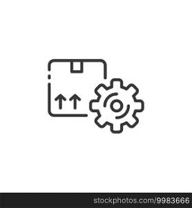 Package and gear thin line icon. Shipping box. Current order. Isolated outline commerce vector illustration