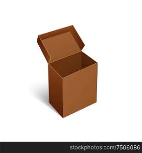 Package carton box container isolated icon vector. Opened top of empty cardboard item for storage and shipment, transportation of goods and products. Package Carton Box Container Isolated Icon Vector